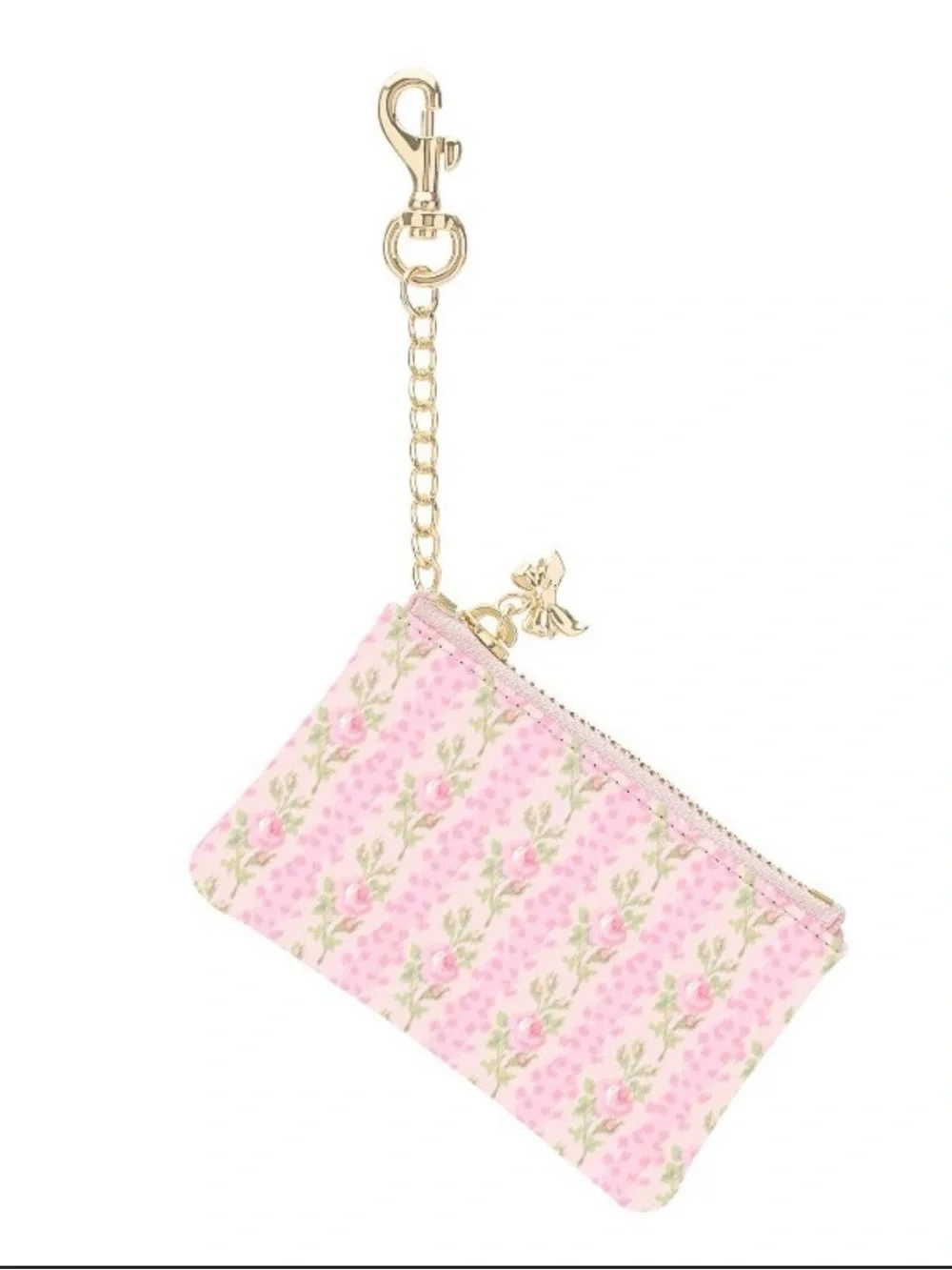 LoveShackFancy Pink Floral Key & Card Pouch Strawberry Macaroon with Gold Bow